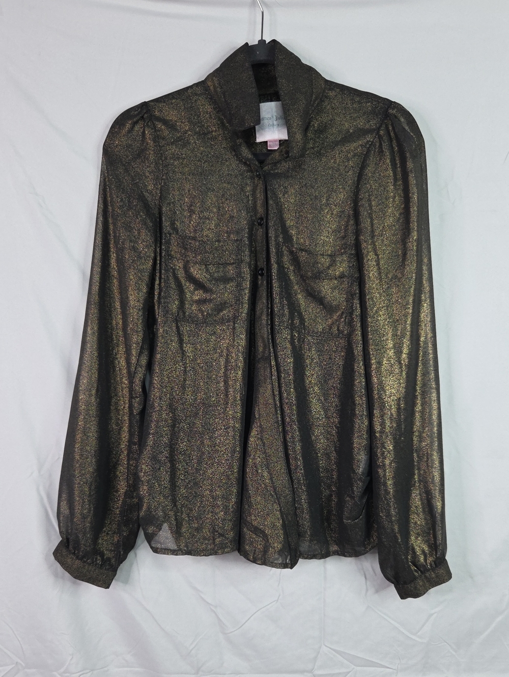 Romeo & Juliet Couture Metallic Sheer Button-Down Blouse - Gold Black